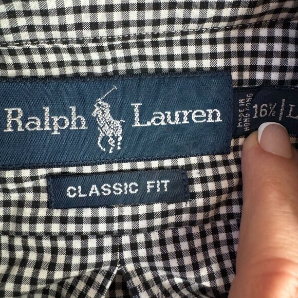 Ralph Lauren Mens Classic Fit Gingham Button Up Shirt Long Sleeve Size 16.5 Pony - Picture 4 of 6